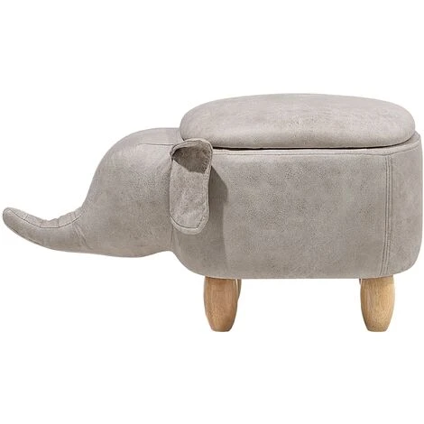 Beliani Modern Faux Leather Stool Distressed Solid Wood Animal Light Grey Elephant - Image 4