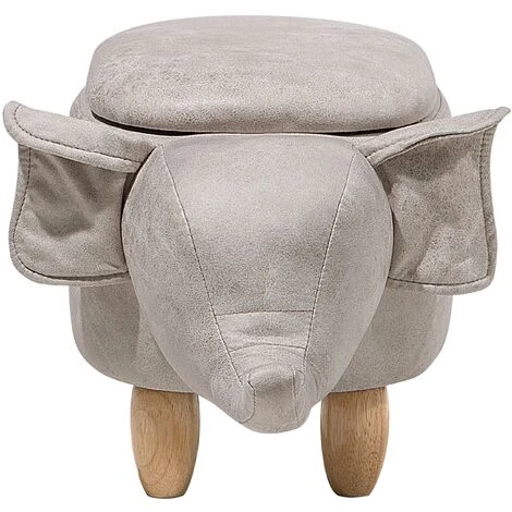 Beliani Modern Faux Leather Stool Distressed Solid Wood Animal Light Grey Elephant - Image 5