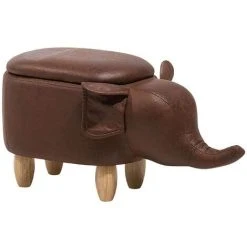 Beliani Modern Faux Leather Stool Distressed Upholstery Storage Solid Wood Brown Elephant