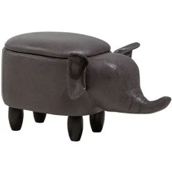Beliani Modern Faux Leather Stool Storage Solid Wood Animal Dark Grey Elephant