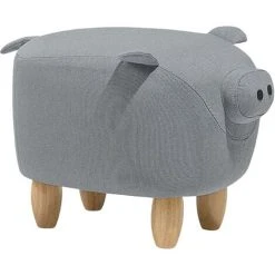 Beliani Modern Fabric Stool Solid Wood Legs Animal Footrest Grey Piggy