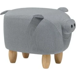 Beliani Modern Fabric Stool Solid Wood Legs Animal Footrest Grey Piggy