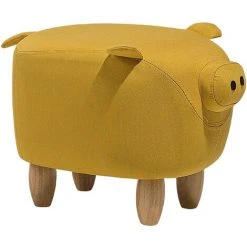 Beliani Modern Fabric Stool Solid Wood Legs Animal Footrest Yellow Piggy