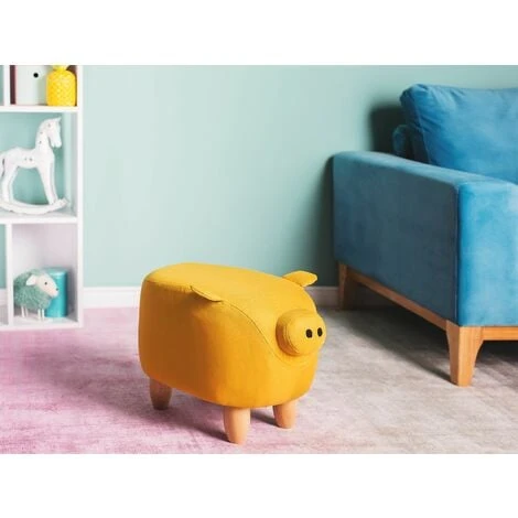 Beliani Modern Fabric Stool Solid Wood Legs Animal Footrest Yellow Piggy - Image 2