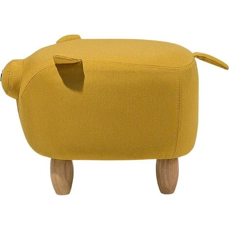 Beliani Modern Fabric Stool Solid Wood Legs Animal Footrest Yellow Piggy - Image 4