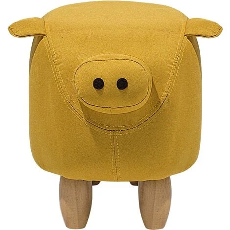 Beliani Modern Fabric Stool Solid Wood Legs Animal Footrest Yellow Piggy - Image 5