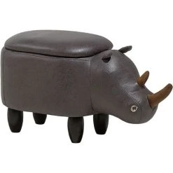 Beliani Modern Faux Leather Stool Upholstery Storage Solid Wood Animal Dark Grey Rhino