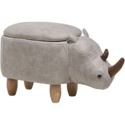 Beliani Modern Faux Leather Stool Upholstery Storage Solid Wood Animal Light Grey Rhino