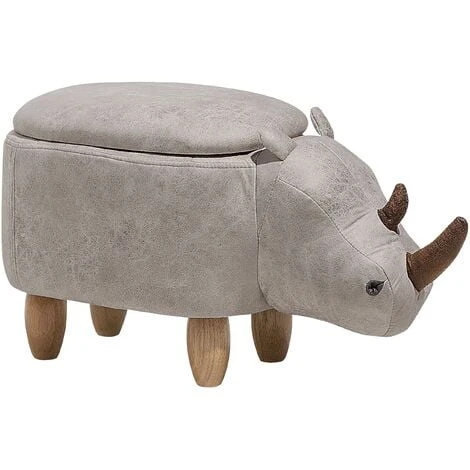 Beliani Modern Faux Leather Stool Upholstery Storage Solid Wood Animal Light Grey Rhino