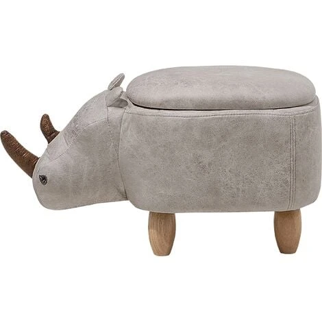 Beliani Modern Faux Leather Stool Upholstery Storage Solid Wood Animal Light Grey Rhino - Image 4