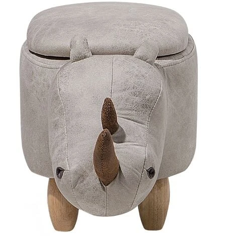 Beliani Modern Faux Leather Stool Upholstery Storage Solid Wood Animal Light Grey Rhino - Image 5