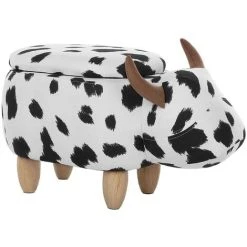 Beliani Modern Fabric Stool Black And White Upholstery Storage Solid Wood Animal Cow