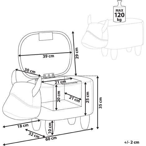 Beliani Modern Fabric Stool Black And White Upholstery Storage Solid Wood Animal Cow - Image 3