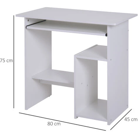 HOMCOM Compact Small Computer Table Wooden Desk Keyboard Tray Storage White - Image 2