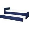 Beliani Modern Fabric EU Single Trundle Bed Frame 3ft Navy Blue Slatted Marmande