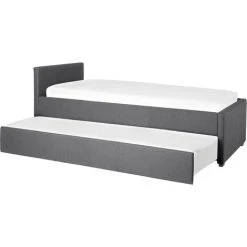 Beliani Modern Fabric EU Single Trundle Bed Frame 3ft Dark Grey Slatted Marmande