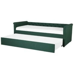 Beliani Modern Fabric EU Single Trundle Bed Frame Buttoned 3ft Dark Green Libourne