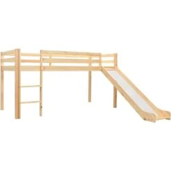 Children's Loft Bed Frame With Slide & Ladder Pinewood 97x208 Cm VidaXL