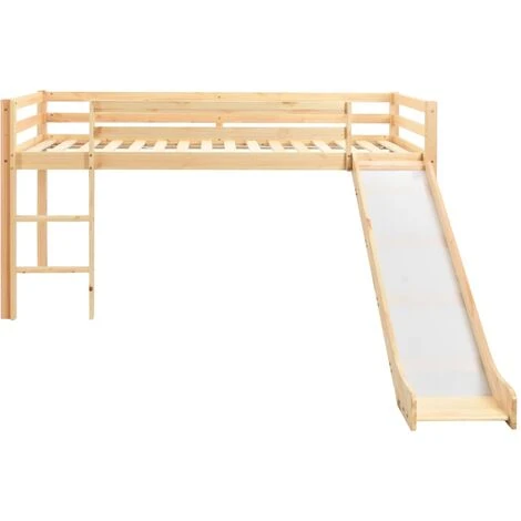 Children's Loft Bed Frame With Slide & Ladder Pinewood 97x208 Cm VidaXL - Image 2