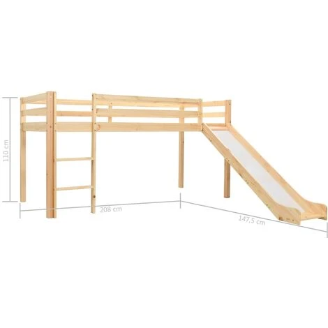 Children's Loft Bed Frame With Slide & Ladder Pinewood 97x208 Cm VidaXL - Image 3