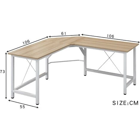 MERIDEN FURNITURE Cherry Tree Furniture Large L-Shaped Corner Desk Computer Workstation 150x150 X73 Cm (Wood & White Frame) - Image 3