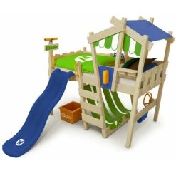Wickey Kid's Bed, Loft Bed Crazy Hutty With Slide Single Bed 90 X 200 Cm, Children's Bed - Blue