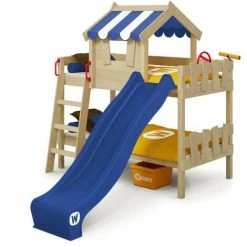 Wickey Kid's Bed, Loft Bed Crazy Circus With Slide Single Bed 90 X 200 Cm, Children's Bed - Blue