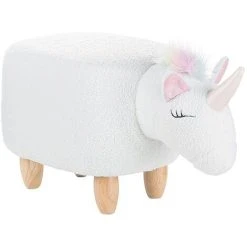 Beliani Modern Fabric Stool Nursery Children Room Solid Wood Legs Animal White Unicorn