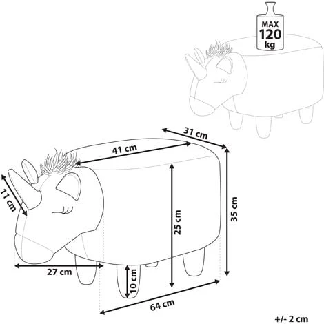 Beliani Modern Fabric Stool Nursery Children Room Solid Wood Legs Animal White Unicorn - Image 3