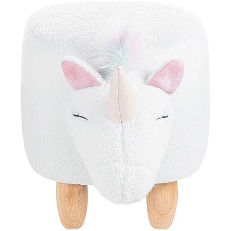 Beliani Modern Fabric Stool Nursery Children Room Solid Wood Legs Animal White Unicorn - Image 4