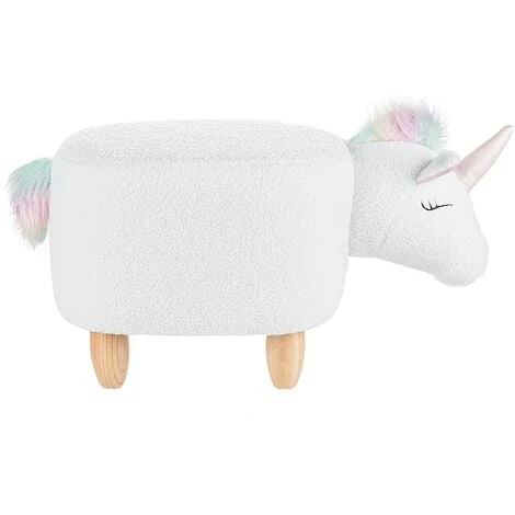 Beliani Modern Fabric Stool Nursery Children Room Solid Wood Legs Animal White Unicorn - Image 5