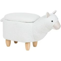 Beliani Fabric Stool Nursery Children Room Solid Wood Legs Animal Footrest White Alpaca