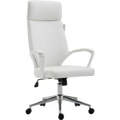 MERIDEN FURNITURE Cherry Tree Furniture High Back Modern Design PU Leather Swivel Office Chair Computer Desk Chair (White)