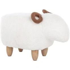 Beliani Modern Fabric Stool Footrest Pouffe Nursery Children Room Animal White Lamb