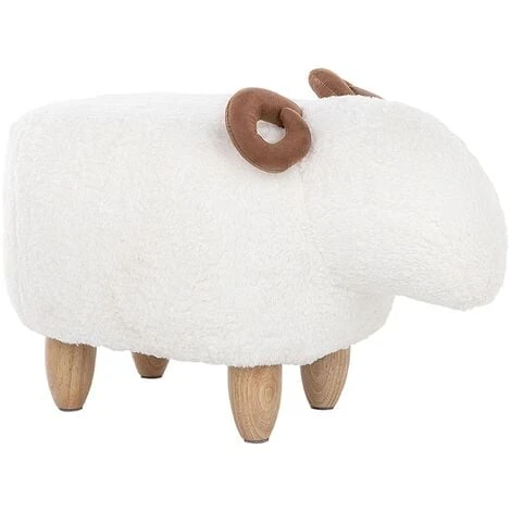 Beliani Modern Fabric Stool Footrest Pouffe Nursery Children Room Animal White Lamb