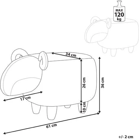 Beliani Modern Fabric Stool Footrest Pouffe Nursery Children Room Animal White Lamb - Image 3