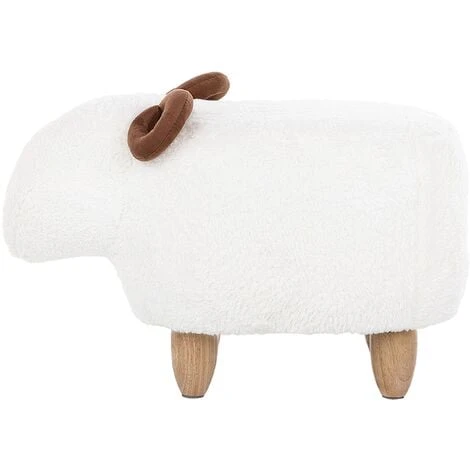 Beliani Modern Fabric Stool Footrest Pouffe Nursery Children Room Animal White Lamb - Image 4