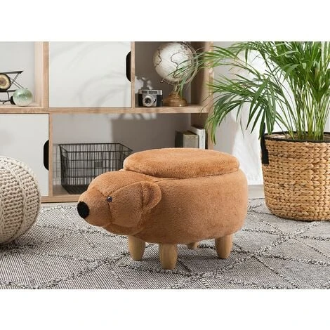 Beliani Modern Fabric Stool Footrest Nursery Solid Wood Legs Animal Golden Brown Bear - Image 2