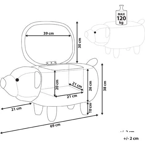 Beliani Modern Fabric Stool Footrest Nursery Solid Wood Legs Animal Golden Brown Bear - Image 3