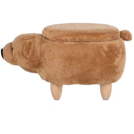 Beliani Modern Fabric Stool Footrest Nursery Solid Wood Legs Animal Golden Brown Bear - Image 4