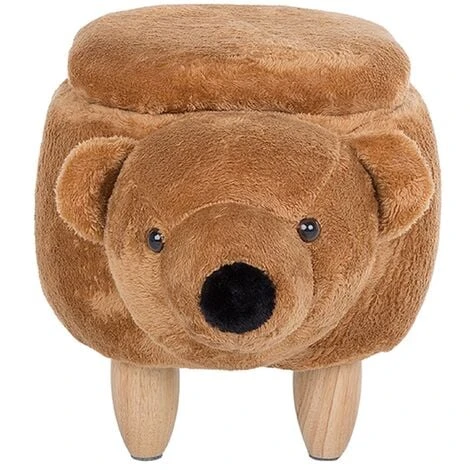 Beliani Modern Fabric Stool Footrest Nursery Solid Wood Legs Animal Golden Brown Bear - Image 5