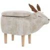 Beliani Modern Fabric Stool Pouffe Nursery Solid Wood Legs Animal Beige Reindeer
