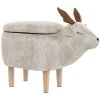 Beliani Modern Fabric Stool Pouffe Nursery Solid Wood Legs Animal Beige Reindeer