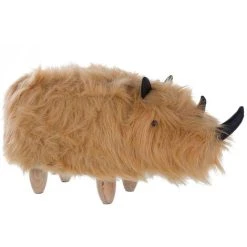 Beliani Furry Animal Stool Faux Fur Kids Playroom Nursery Sand Beige Rhino