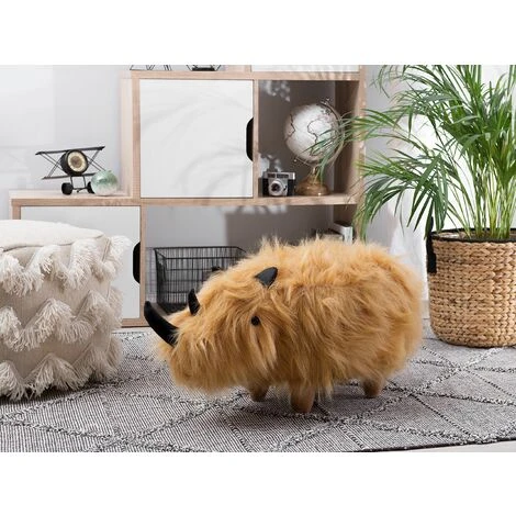 Beliani Furry Animal Stool Faux Fur Kids Playroom Nursery Sand Beige Rhino - Image 2
