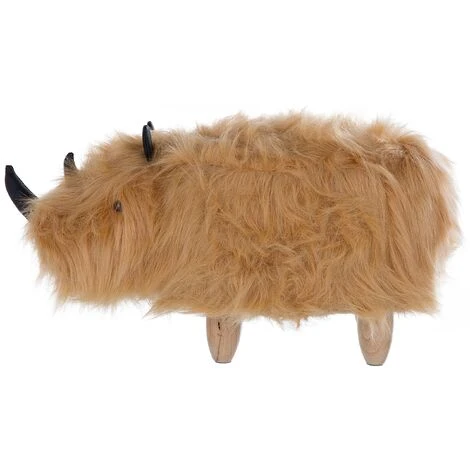 Beliani Furry Animal Stool Faux Fur Kids Playroom Nursery Sand Beige Rhino - Image 4