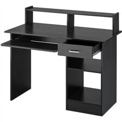 Yaheetech Home Office Computer Desk With Drawers Storage Shelf Keyboard Tray - Black