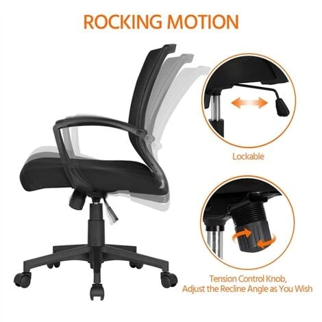 Yaheetech Mid-back Mesh Office Chair Height Adjustable For Students Study, Black - Image 4