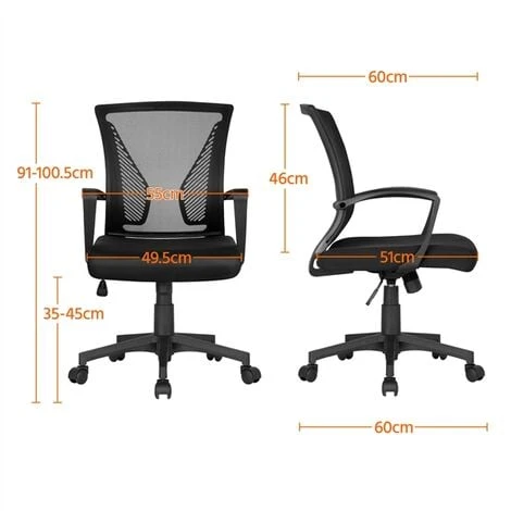 Yaheetech Mid-back Mesh Office Chair Height Adjustable For Students Study, Black - Image 5