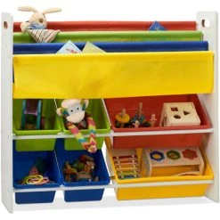 Relaxdays Kid’s Toy Storage Shelf With Boxes And Hanging Compartments, Colourful Toy Rack, HWD 78.5 X 86 X 26.5 Cm